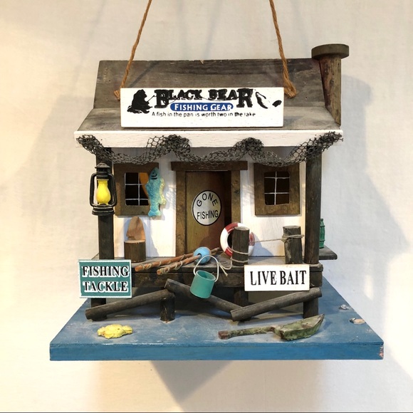 Don Mechanic Bird house. Fishing Theme  Bait Shop. Hangs.  Multicolored - Picture 1 of 8